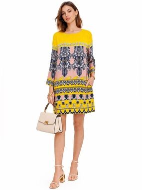 J.Crew 100% SILK Dress Sz 4 Bright Print Summer Vacation Resort Easy Shift EUC